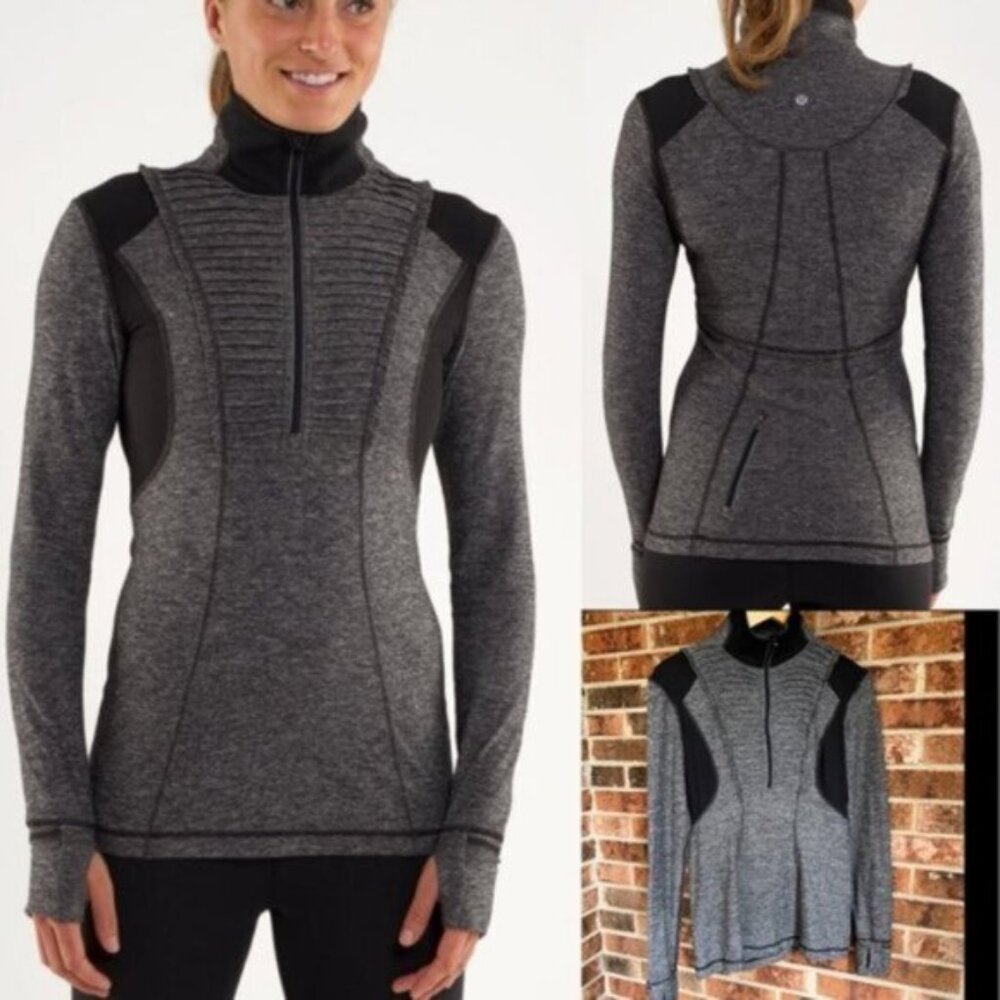 Lululemon *^ Run: Your Heart Out Pullover Heathered Black 8 EUC Mesh